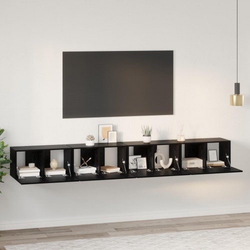 Væghængt TV-skabssæt 4 stk. - sort eg 60 x 30 x 30 cm