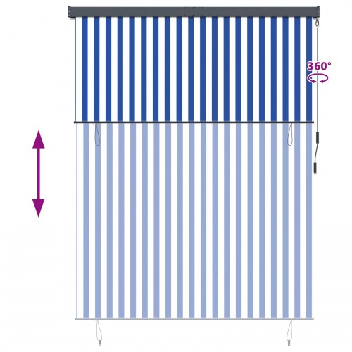 Udendørs Rullegardin Stribet Blå og hvid 200 x 250 cm Stof