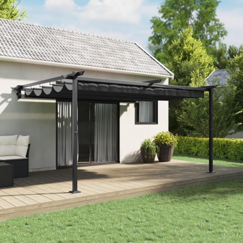 Vægmonteret pavillon 400 × 300 × 200 cm - antracit, polyester med sammenrullelig skygge
