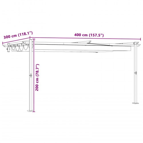 Vægmonteret pavillon 400 × 300 × 200 cm - antracit, polyester med sammenrullelig skygge
