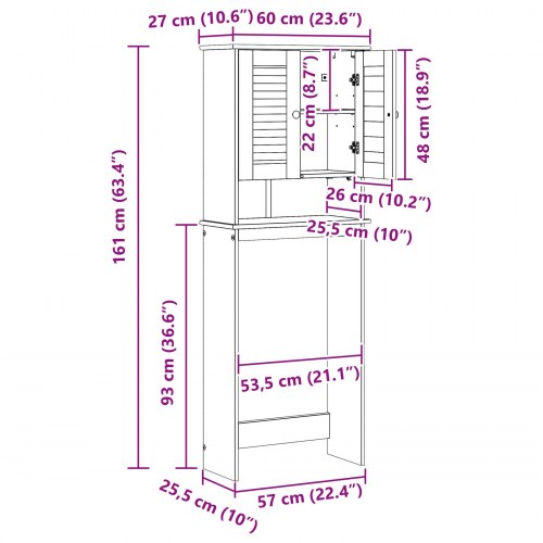 Toilet Skab med hylde VIGO honningfarvet 60 x 27 x 161 cm