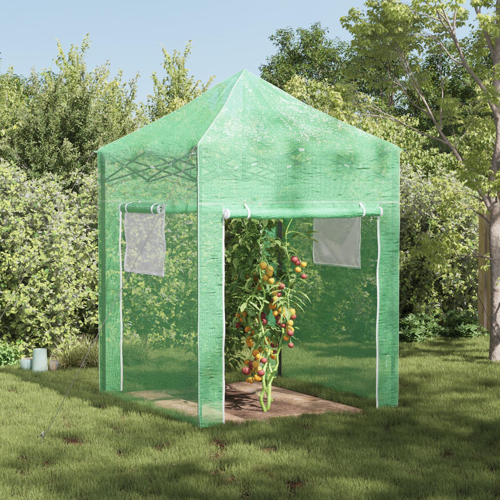 Drivhus med op-poppende ramme Grøn 200 x 200 x 300 cm Jern