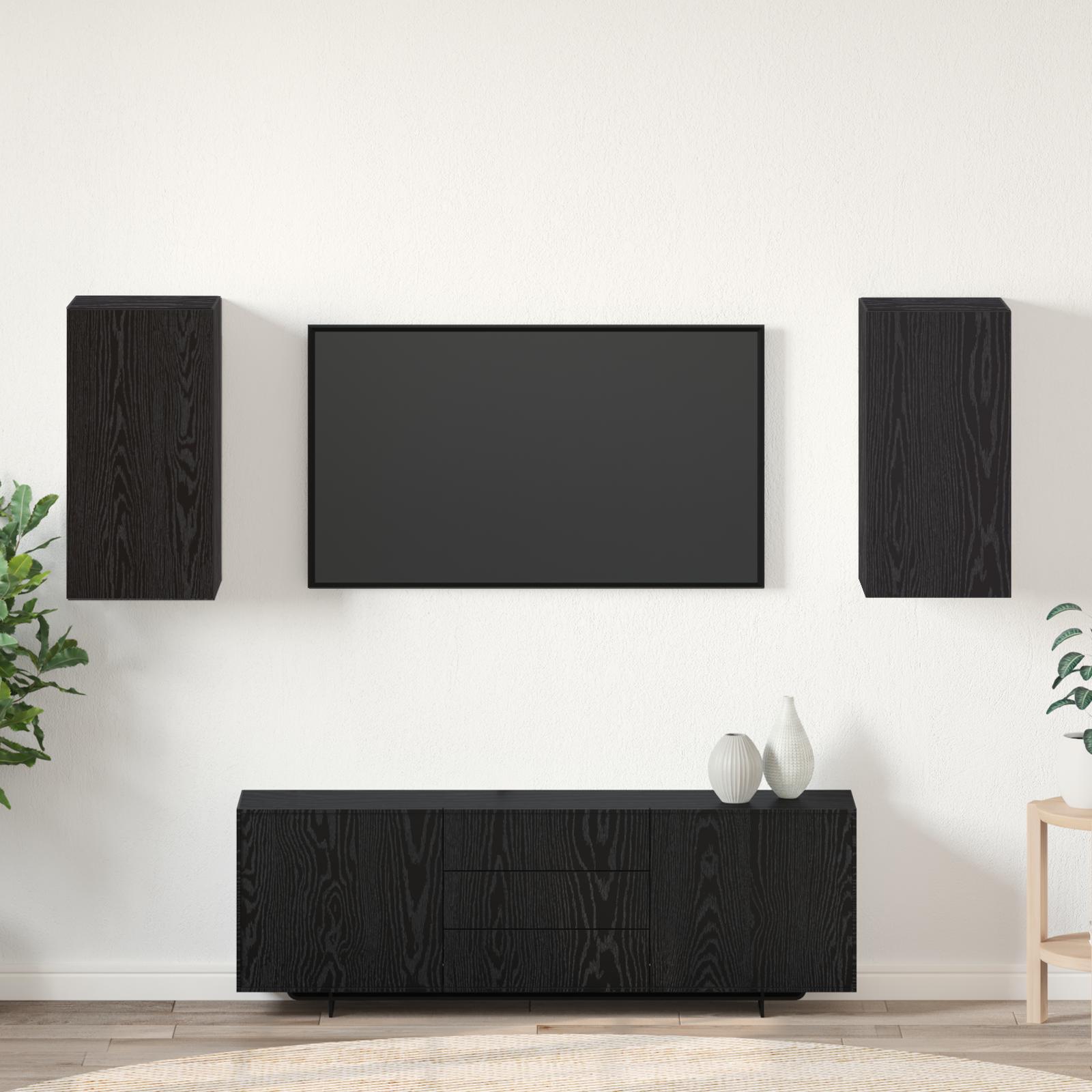 Væghængt TV Skab Vægmonteret Sort eg Konstrueret træ