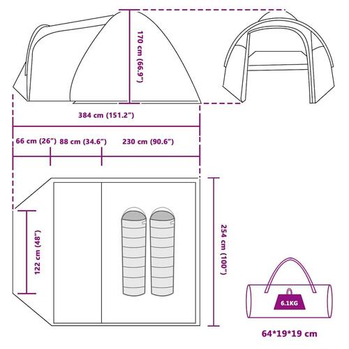 Dome Telt med tag Andet med luftventil Blå 384 x 254 x 170 cm