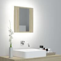 Badeværelsesskab m. spejl og LED-lys 40x12x45cm akryl sonoma-eg