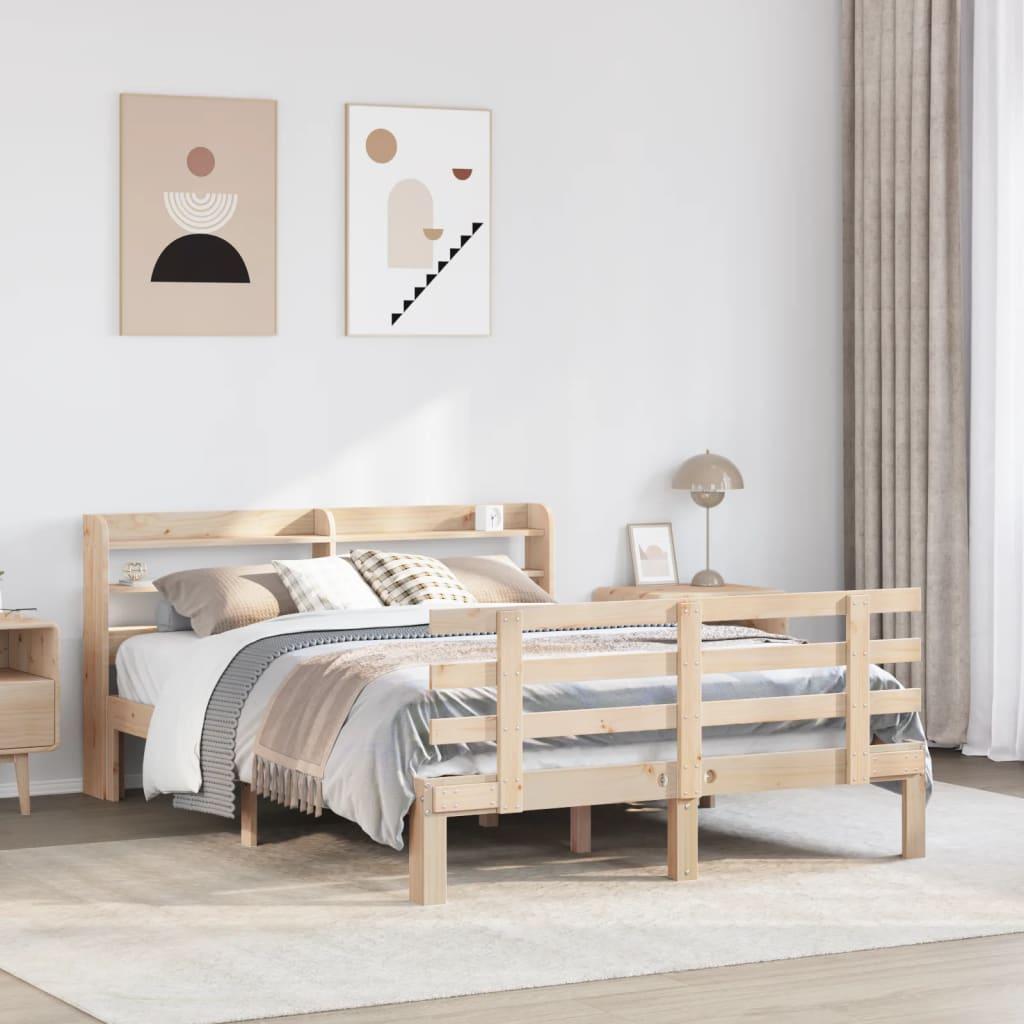 Sengeramme med sengegavl 135x190 cm massivt fyrretræ hvid