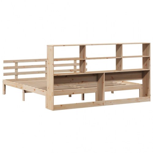 Seng med reol uden madras 200x200 cm massivt fyrretræ