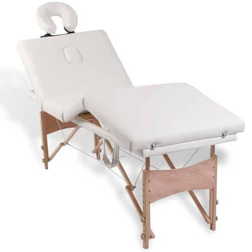 Sammenfoldeligt massagebord med træstel 4 zoner cremefarvet