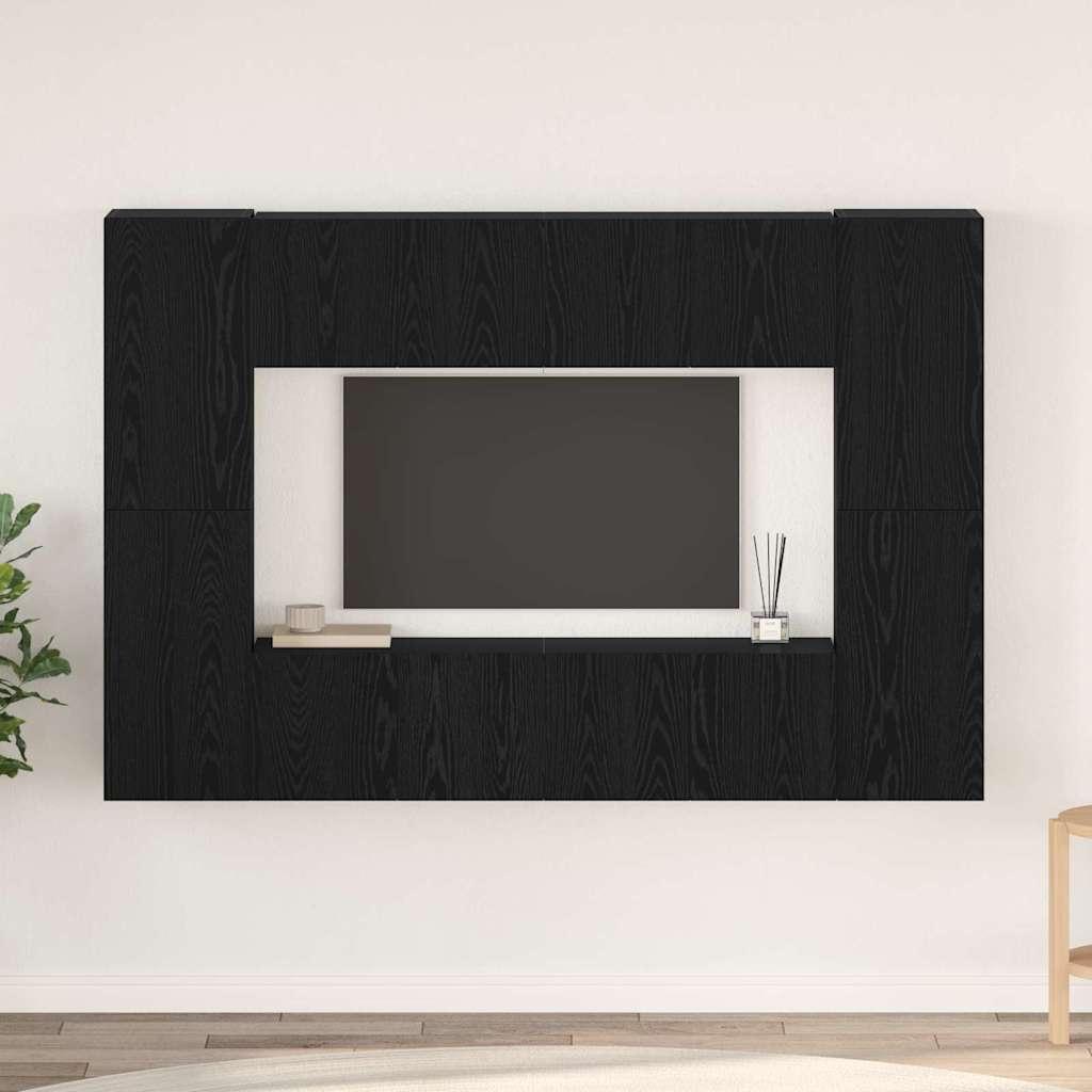 TV-møbelsæt 8 stk Sort eg 60 x 30 x 30 cm Konstrueret træ
