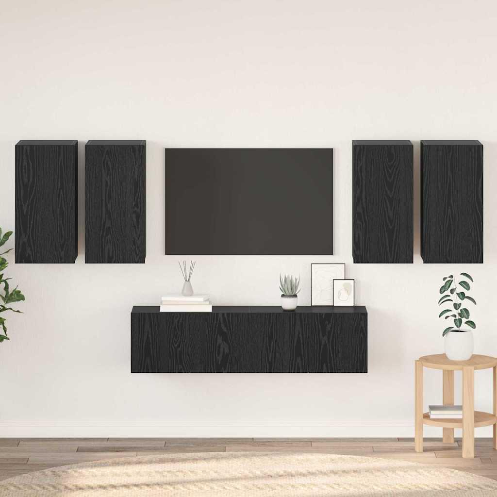 TV-møbelsæt 6 stk Sort eg 60 x 30 x 30 cm Konstrueret træ