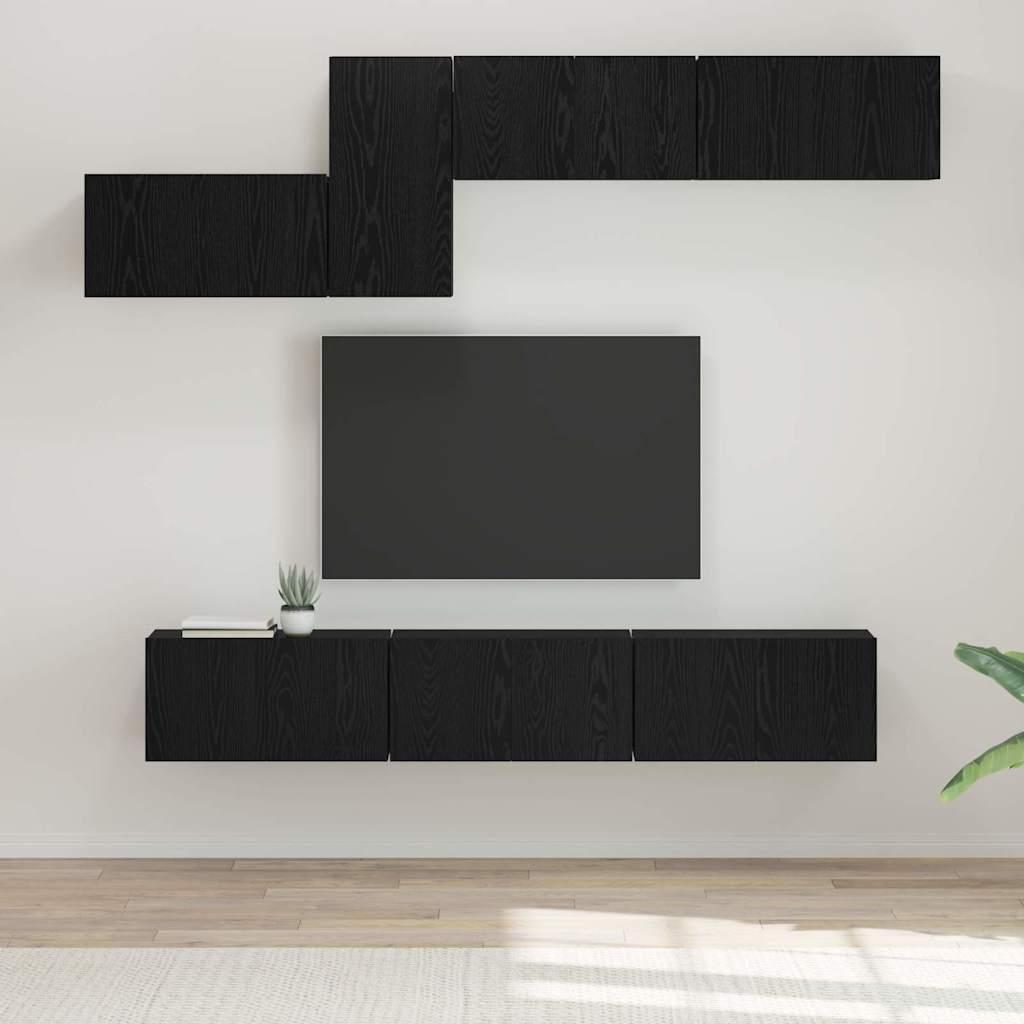 TV-møbelsæt 7 stk Sort eg 60 x 30 x 30 cm Konstrueret træ