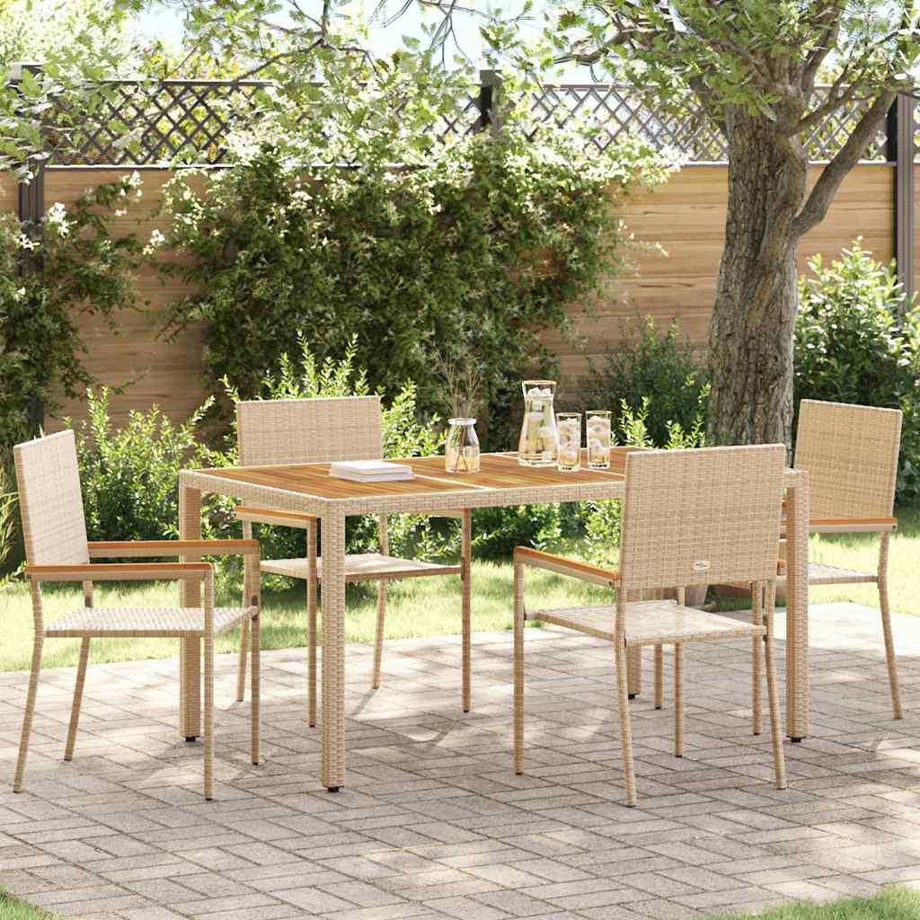 Have stabelstole 4 stk Creme og Brun PE rattan, Solid akacietræ