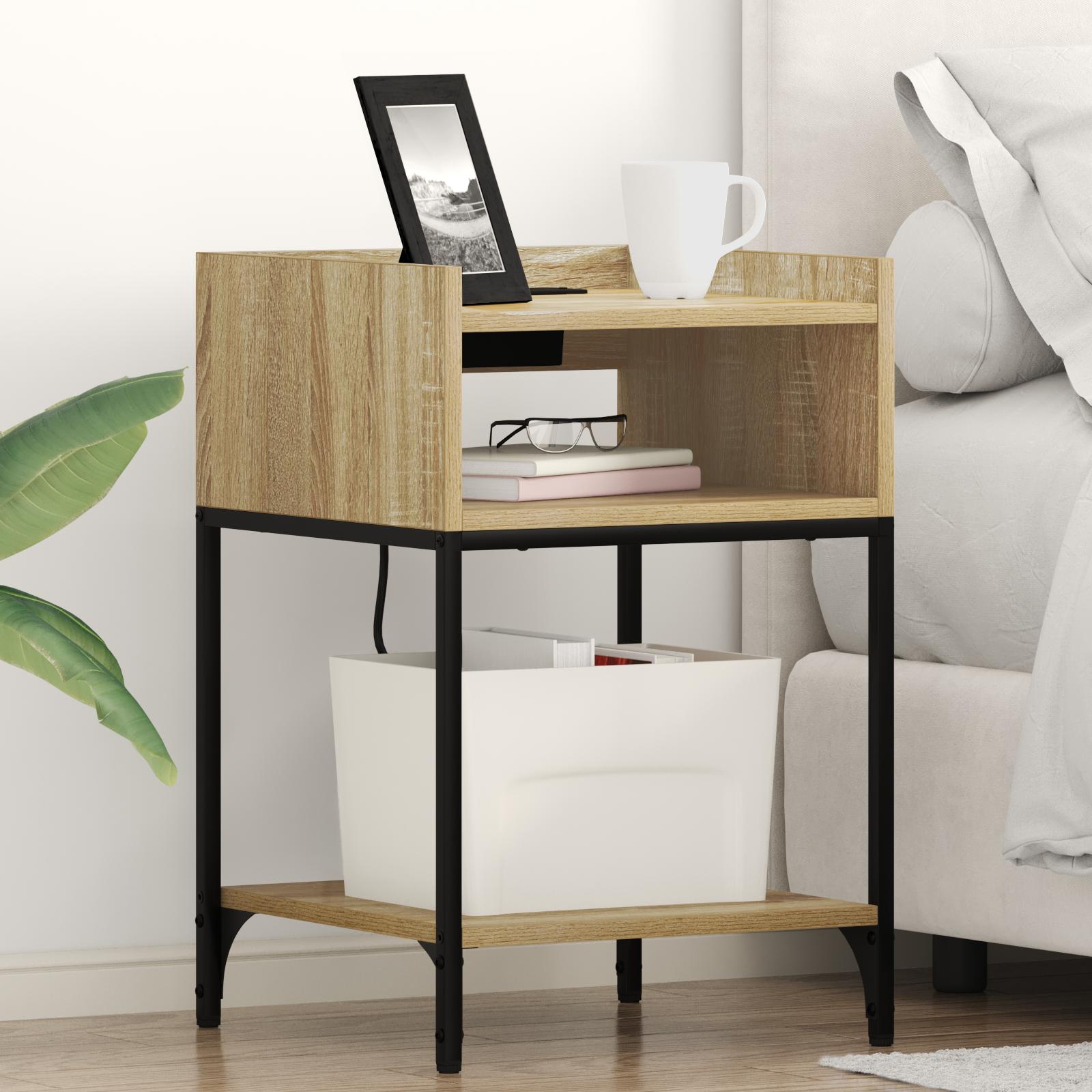 Sengebord med hylde Sonoma-eg 40 x 40 x 61 cm Konstrueret træ