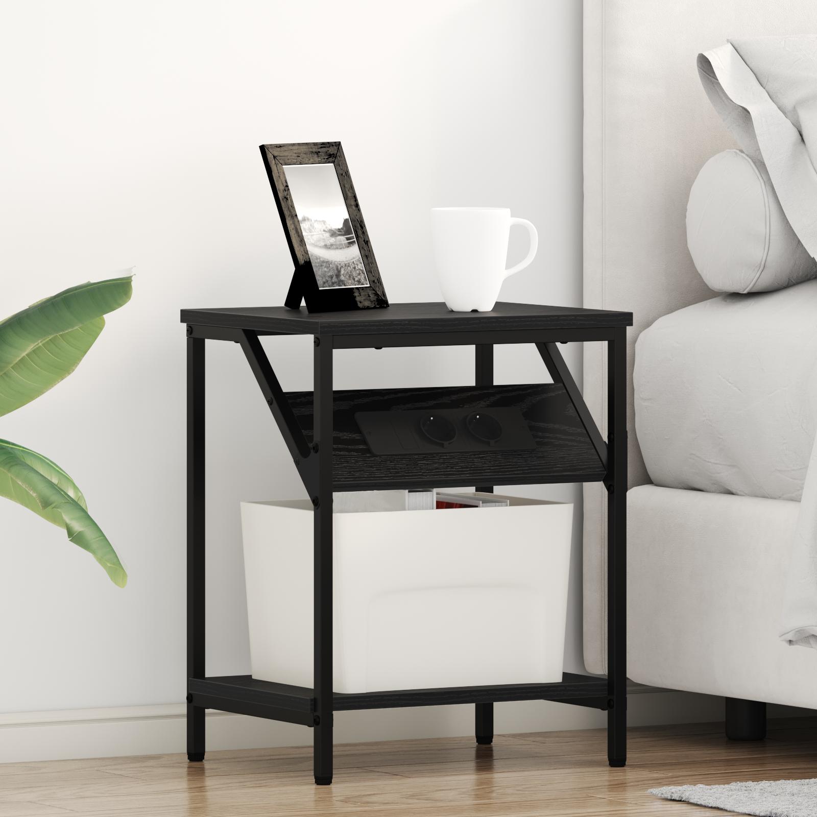 Sengebord 2 stk Sort eg 38 x 30 x 48 cm Konstrueret træ