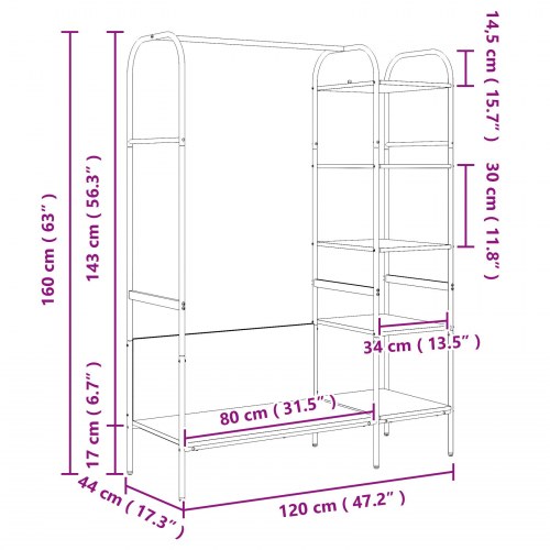 Tøjstativ med hylde Brun 120 x 44 x 160 cm Konstrueret træ