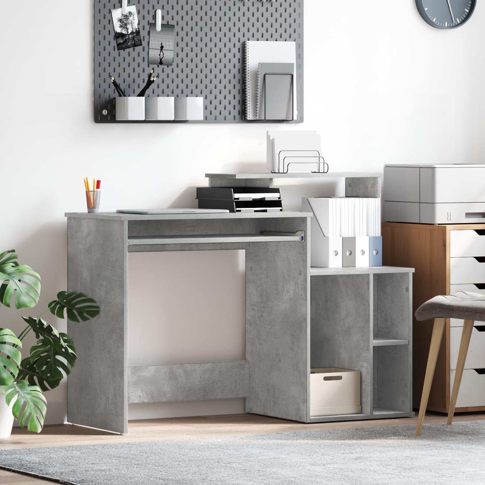 Skrivebord med opbevaring Betongrå 120.5 x 44 x 88.5 cm