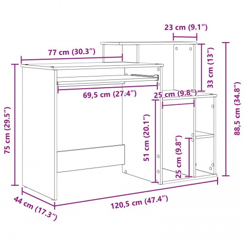 Skrivebord med opbevaring Betongrå 120.5 x 44 x 88.5 cm