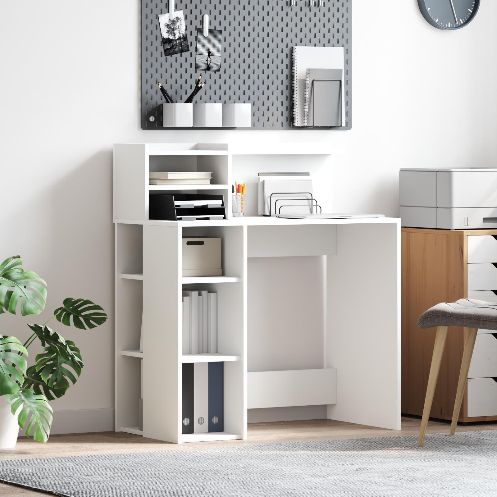 Skrivebord med opbevaring med hylde Hvid 90 x 48 x 101.5 cm