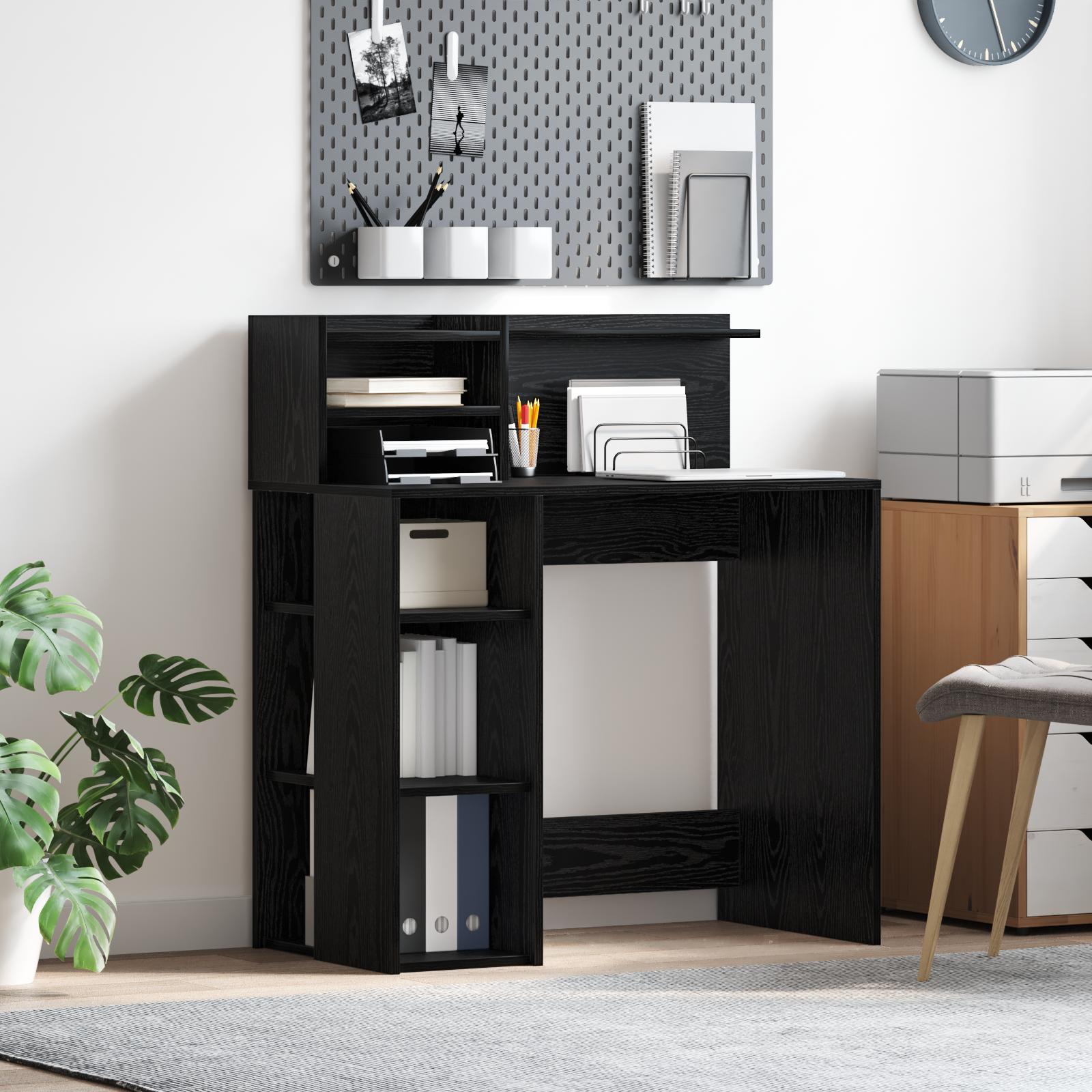 Skrivebord med opbevaring med hylde Sort eg 90 x 48 x 101.5 cm
