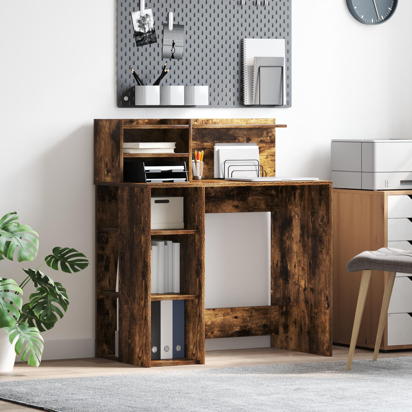 Skrivebord med opbevaring med hylde Røget eg 90 x 48 x 101.5 cm