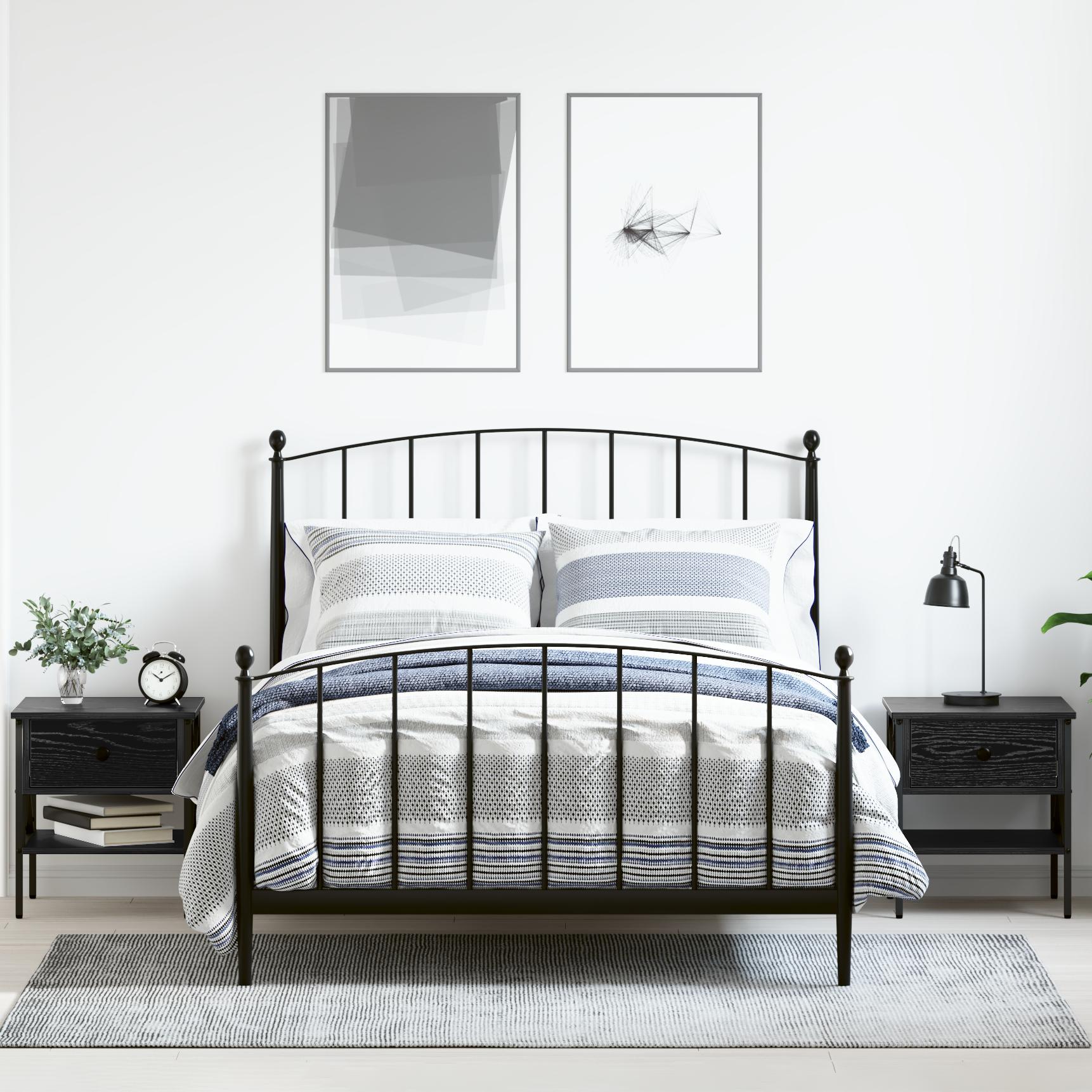 Sengebord 2 stk Sort eg 40 x 42 x 45 cm Laminat træ og metal