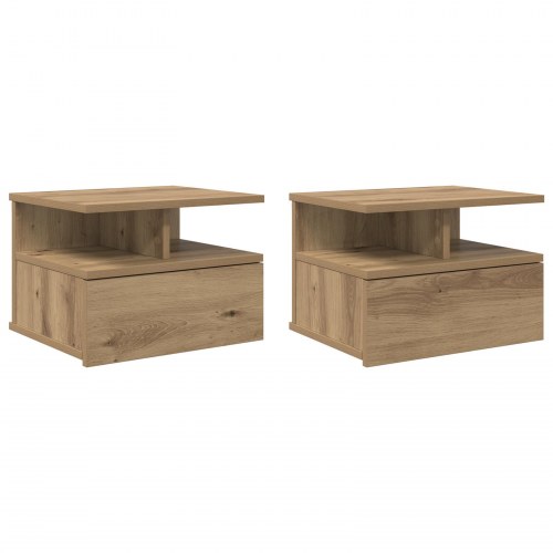 Flydende sengebord - 2 stk i artisan egetræ, 40 × 31 × 28 cm