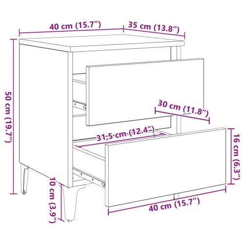 Sengeborde 2 stk. - sort eg, 40 x 35 x 50 cm