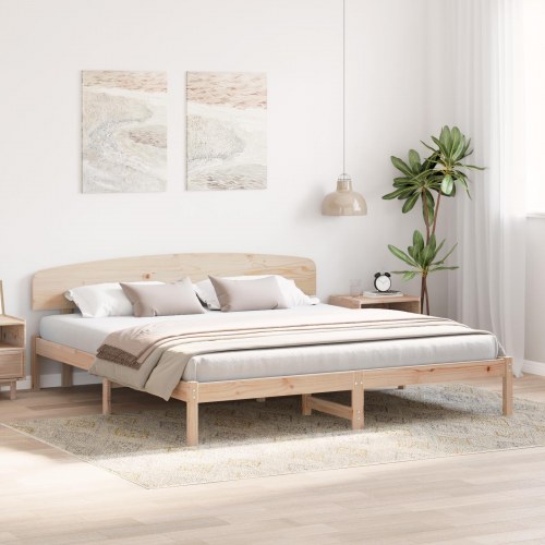 Sengestel med hovedgærde 200 x 200 cm - naturfarvet fyrretræ