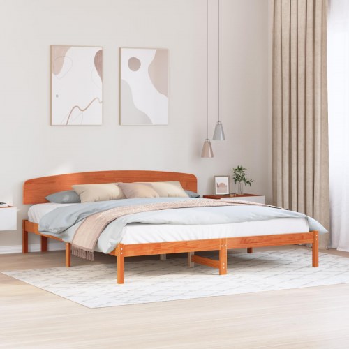 Sengestel med hovedgærde voksbrun 200 x 200 cm i massiv fyrretræ