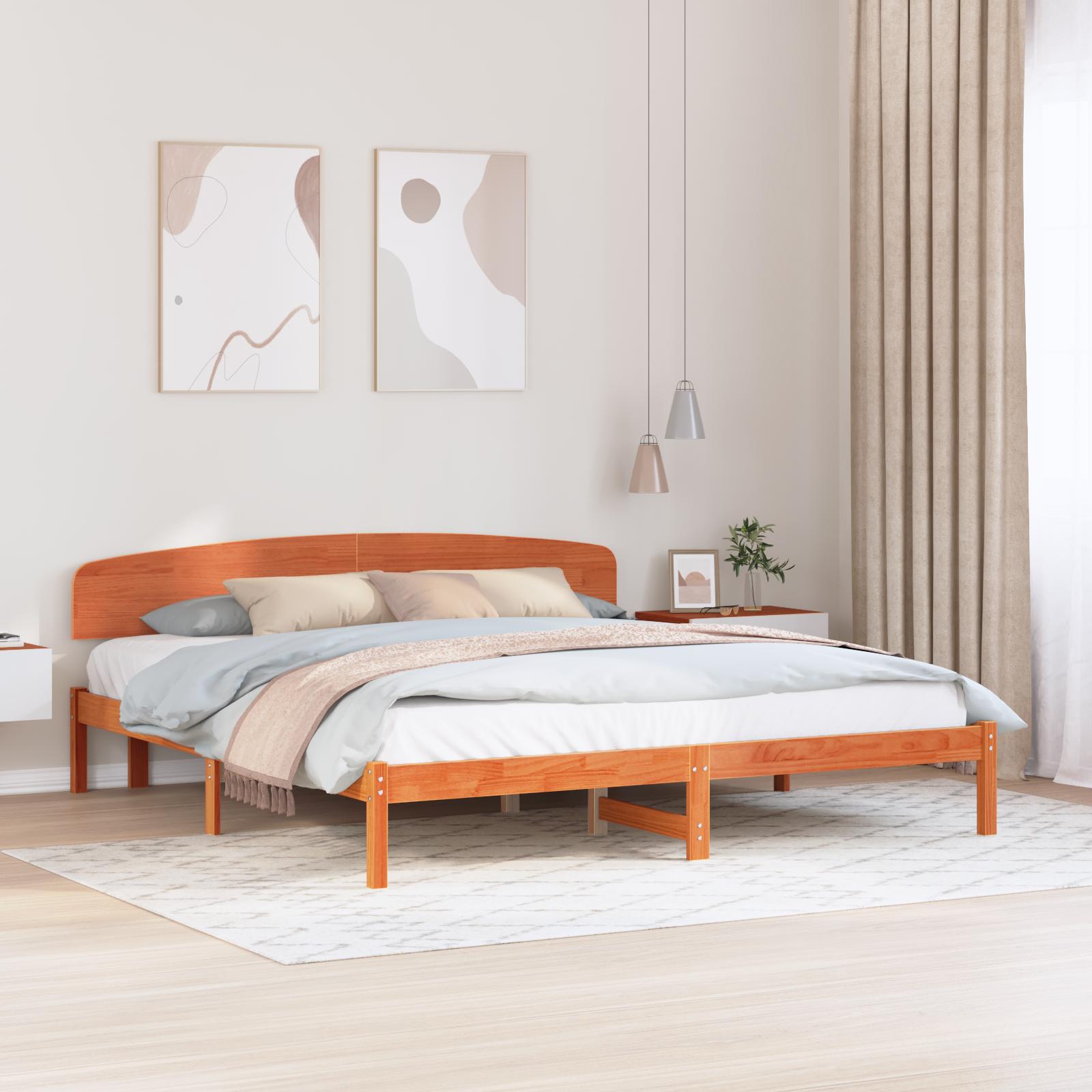 Sengestel med hovedgærde Brun 200 x 200 cm Massivt fyrretræ
