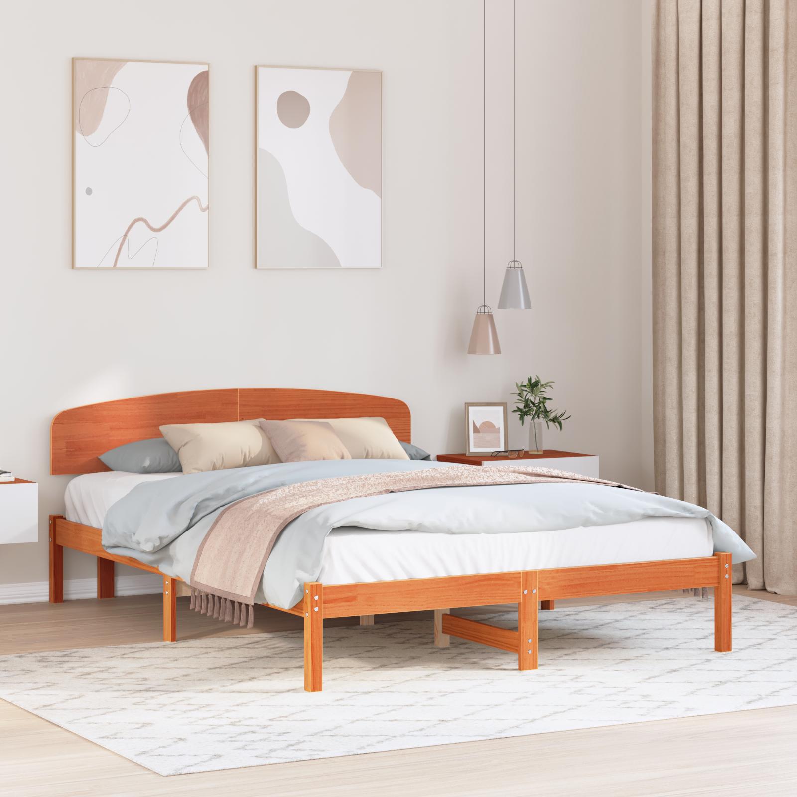 Sengestel med hovedgærde Brun 150 x 200 cm Massivt fyrretræ