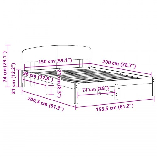 Sengestel med hovedgærde Voks brun 150 x 200 cm - massiv fyrretræ