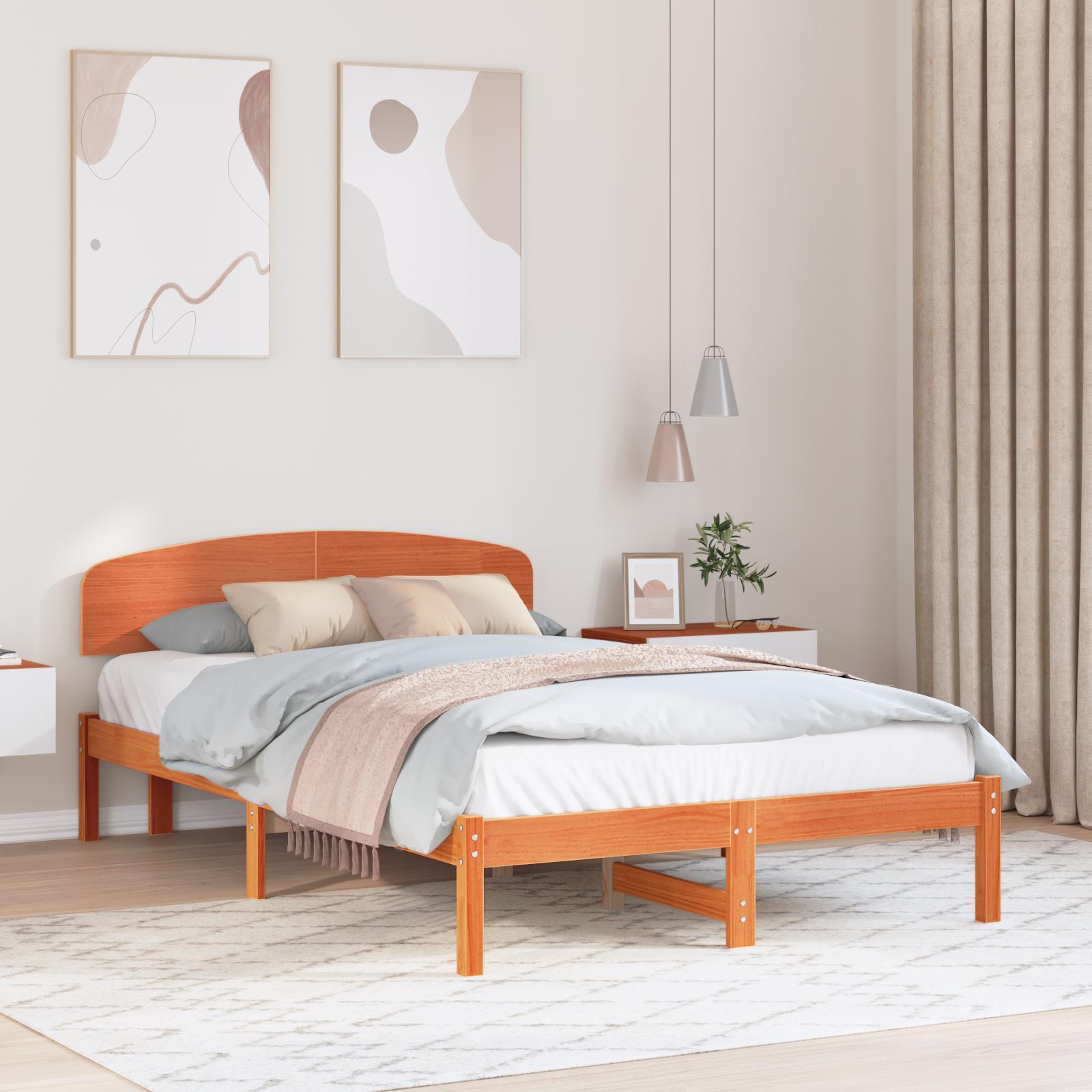 Sengestel med hovedgærde Brun 140 x 190 cm Massivt fyrretræ