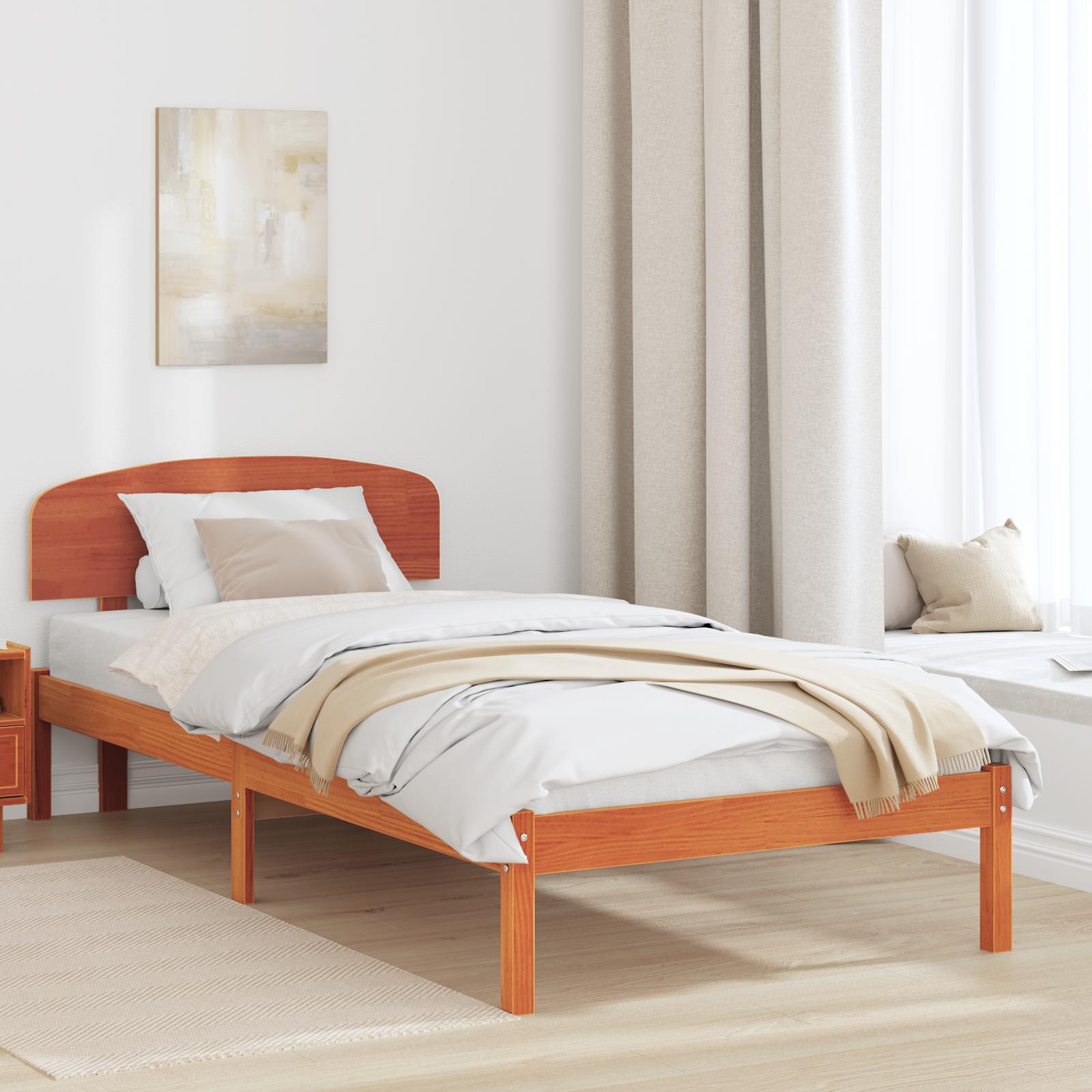 Sengestel med hovedgærde Brun 90 x 190 cm Massivt fyrretræ