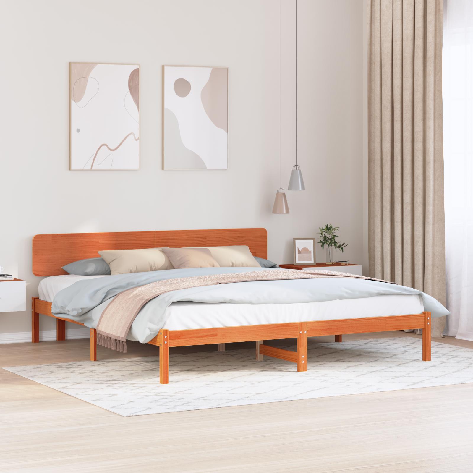 Sengestel med hovedgærde Voks brun 180 x 200 cm