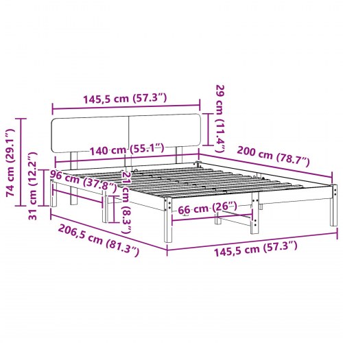 Sengestel med hovedgærde 140 x 200 cm - naturfarvet fyrretræ