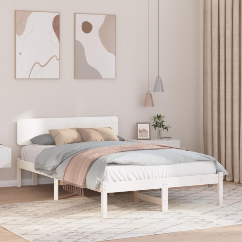 Sengestel med hovedgærde 135 x 190 cm i massiv fyrretræ - hvid