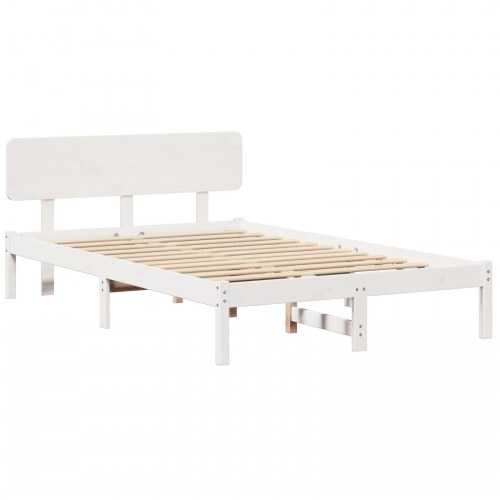 Sengestel med hovedgærde 135 x 190 cm i massiv fyrretræ - hvid
