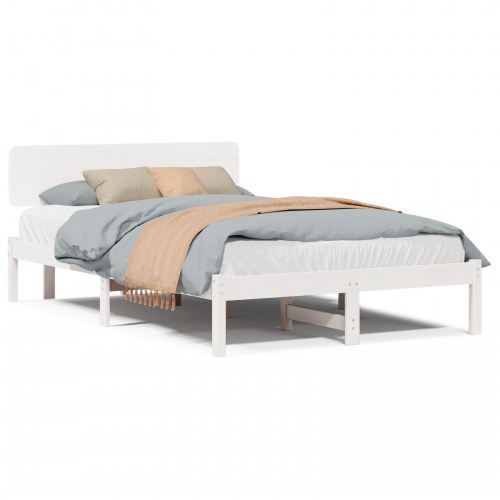 Sengestel med hovedgærde 135 x 190 cm i massiv fyrretræ - hvid