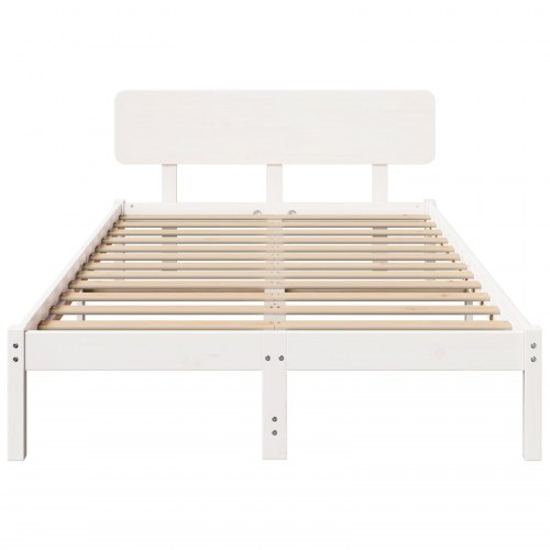 Sengestel med hovedgærde 135 x 190 cm i massiv fyrretræ - hvid