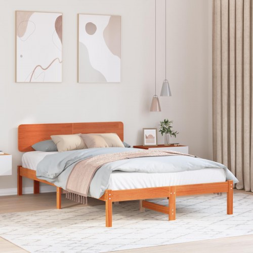 Sengestel med hovedgærde - voks brun 135 x 190 cm