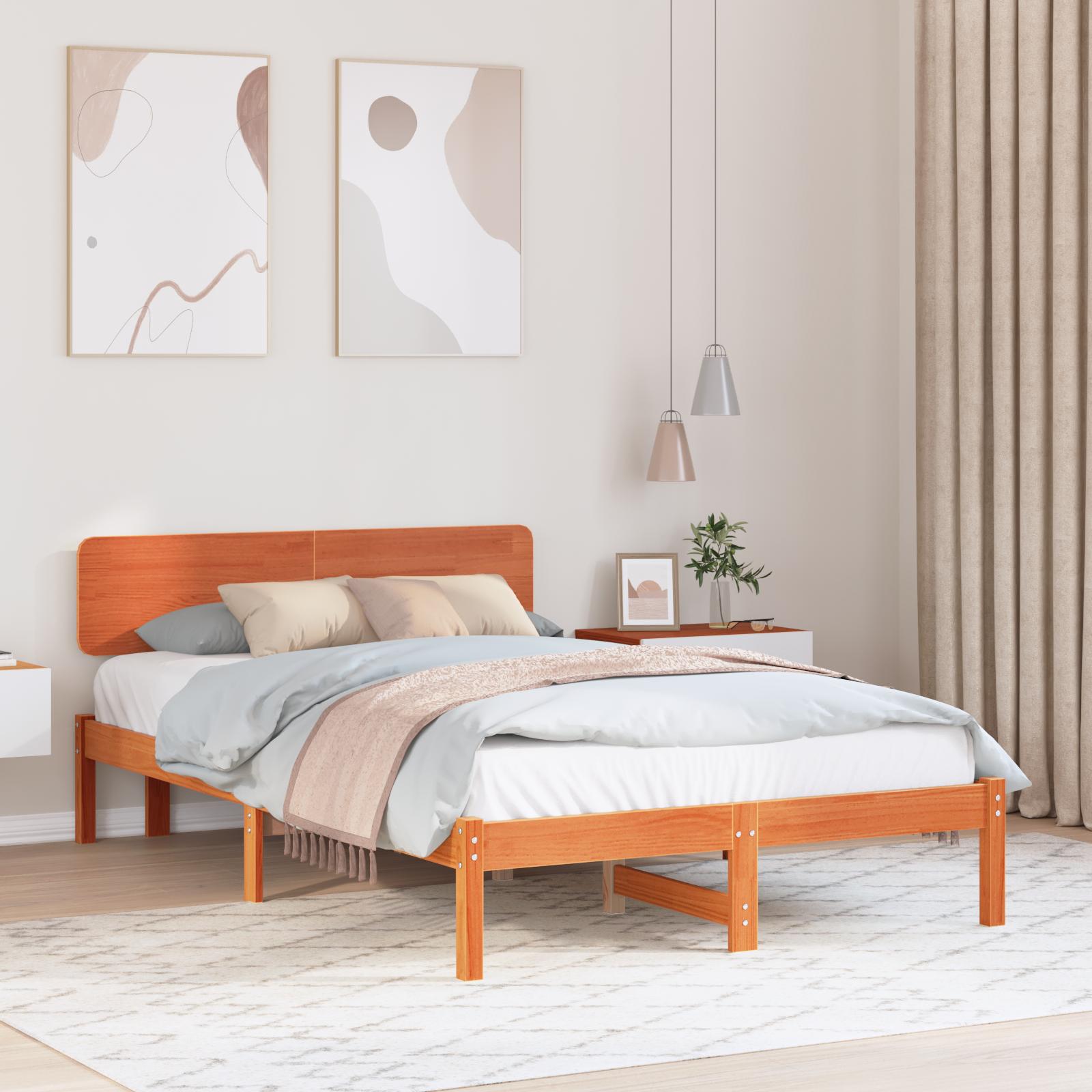 Sengestel med hovedgærde Voks brun 120 x 190 cm