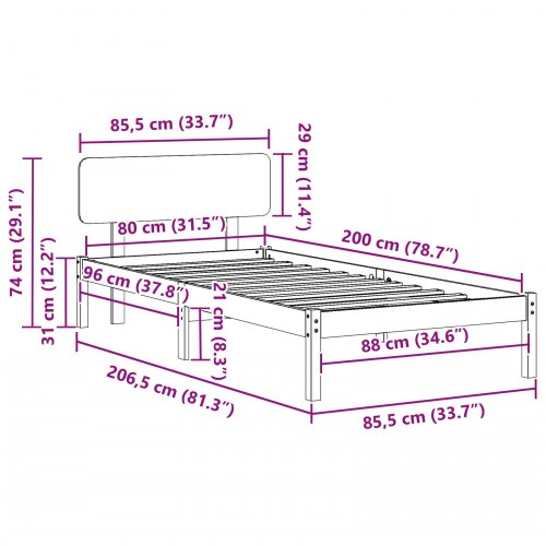 Sengestel med hovedgærde Naturfarvet 80 x 200 cm
