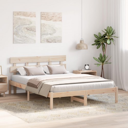 Sengestel med hovedgærde brun 160 x 200 cm i massivt fyrretræ