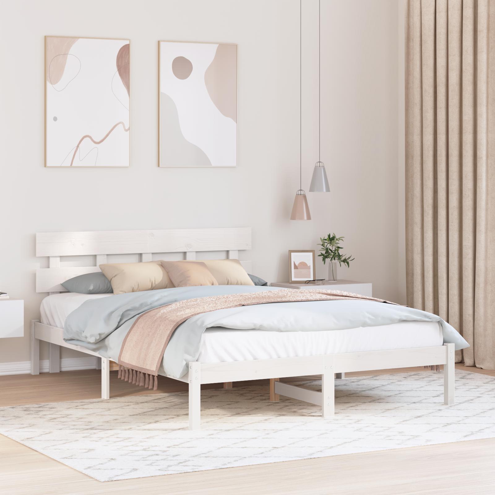 Sengestel med hovedgÃ¦rde Hvid 160 x 200 cm Massivt fyrretrÃ¦