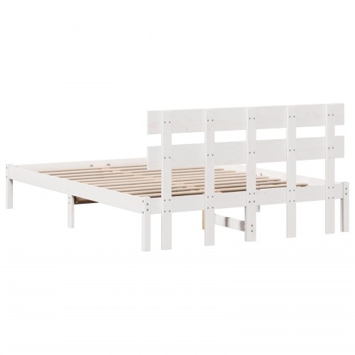 Sengestel med hovedgærde - hvid, 160 x 200 cm, massivt fyrretræ