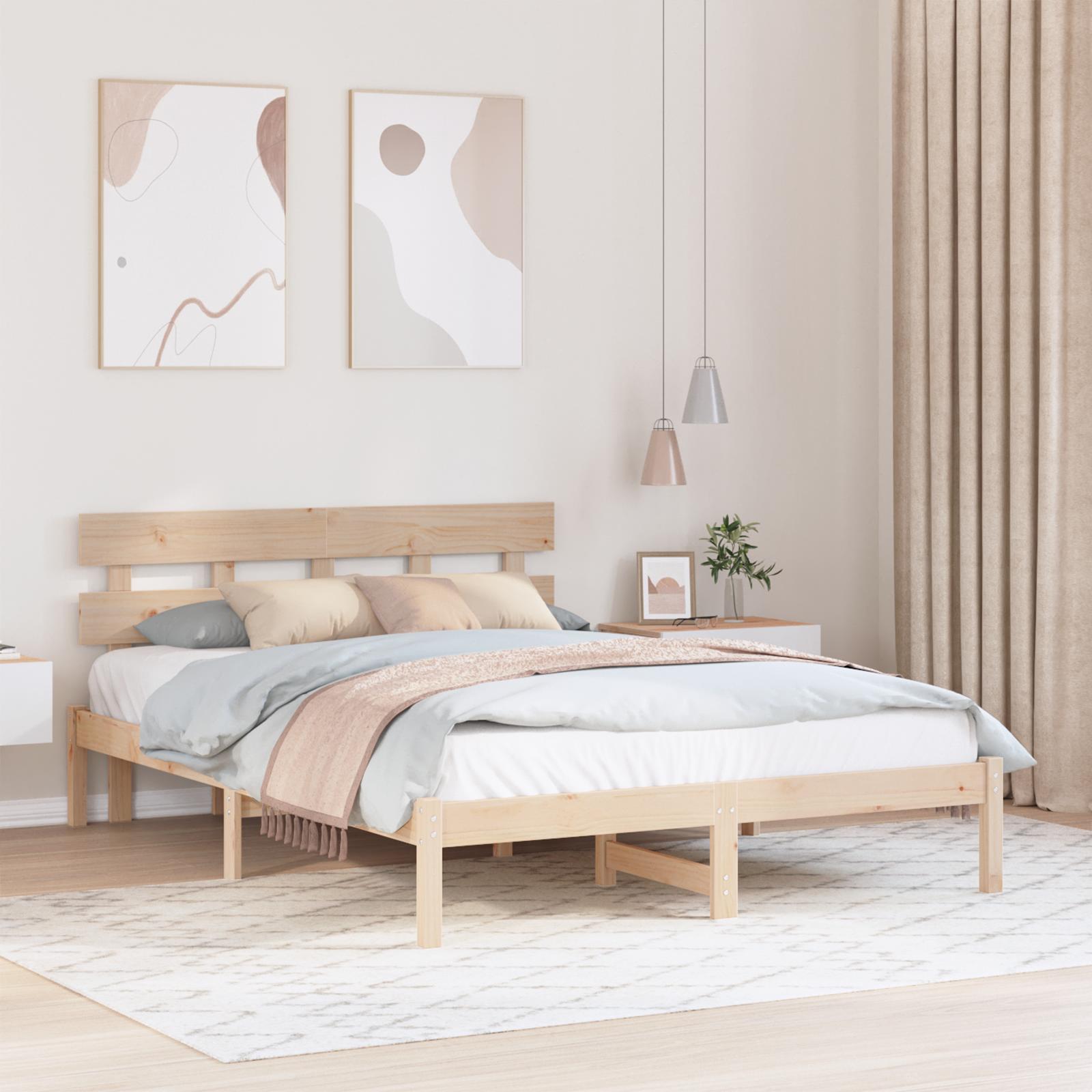 Sengestel med hovedgærde Brun 150 x 200 cm Massivt fyrretræ