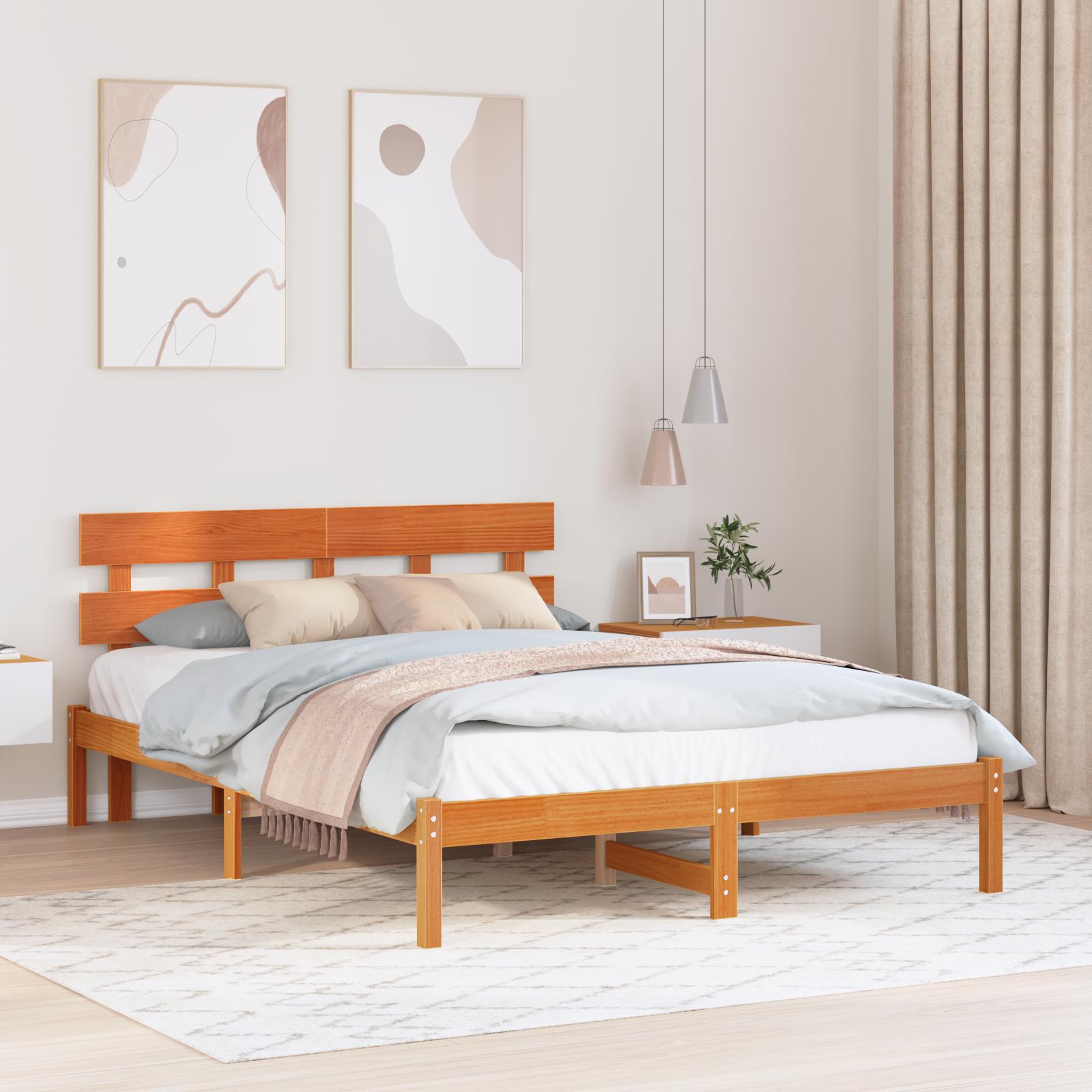 Sengestel med hovedgærde Brun 150 x 200 cm Massivt fyrretræ
