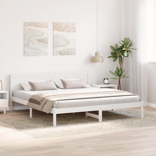 Sengestel med hovedgavl 200 x 200 cm i massivt fyrretræ - hvid