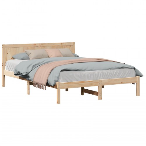 Sengestel med hovedgavl 160 x 200 cm massivt fyrretræ - brun